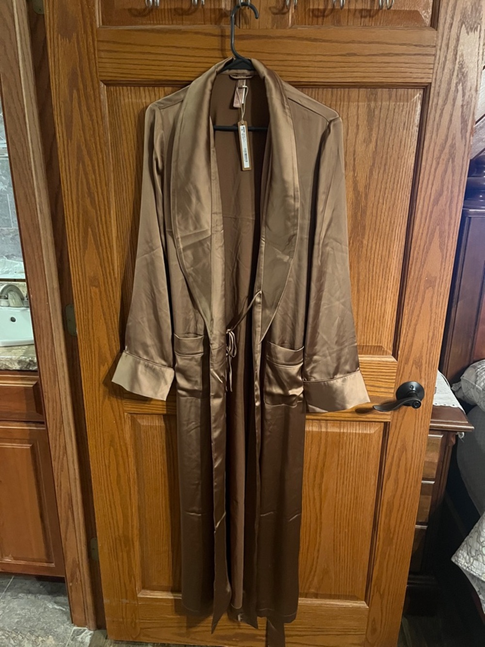 SKIMS Satin Shawl-Collar Long Robe - Brown
